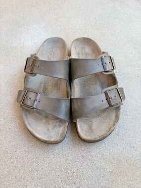 Birkenstock Arizona Womens EU 36 US 5/5.5 Taupe Brown Gray Leather Slide Sandals